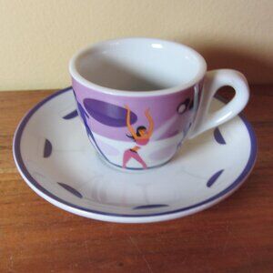 lady chef 3 oz espresso cup & saucer disco dancing clubbing (W5816)